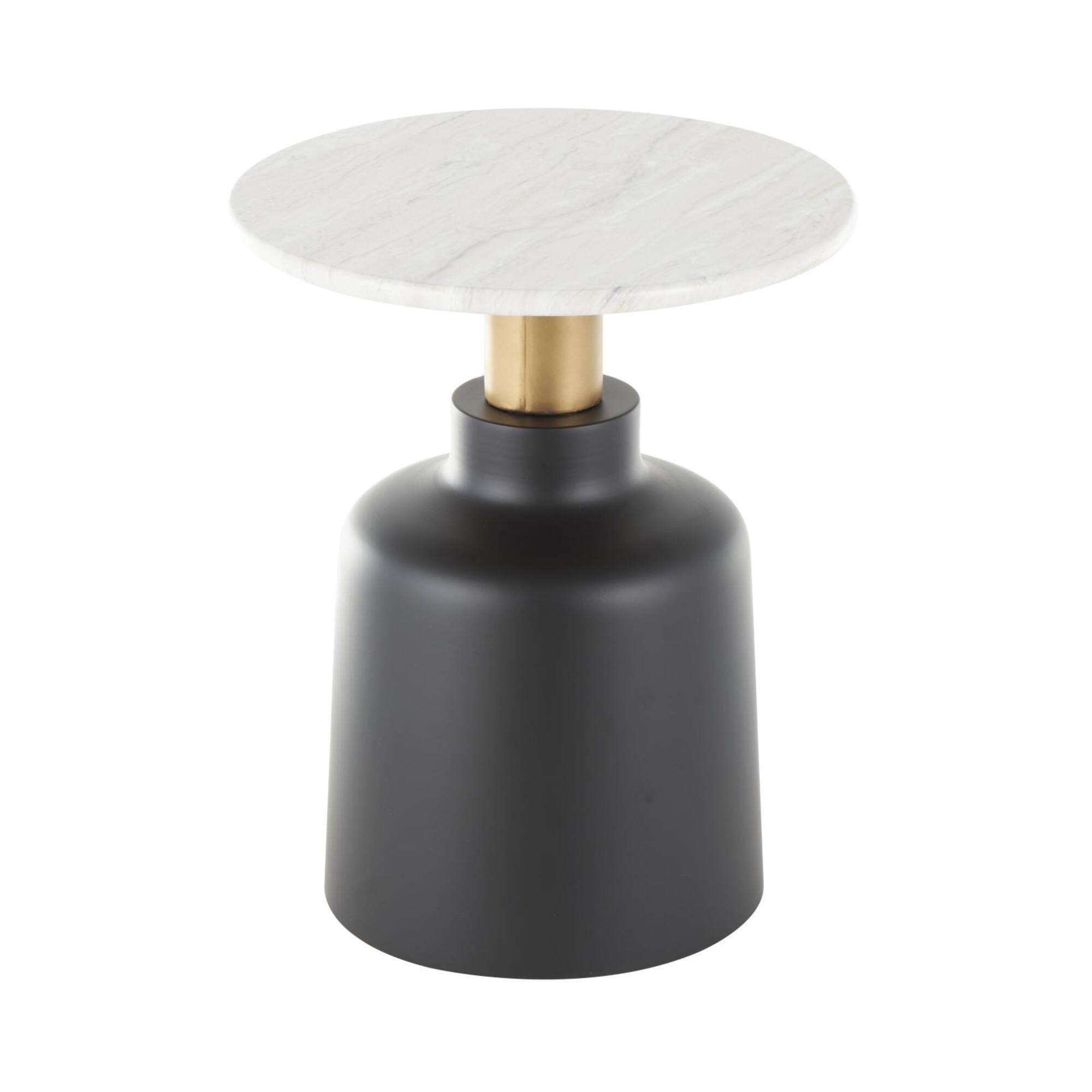 21.5" Black Metal Pedestal Accent Table with Faux White Marble Top